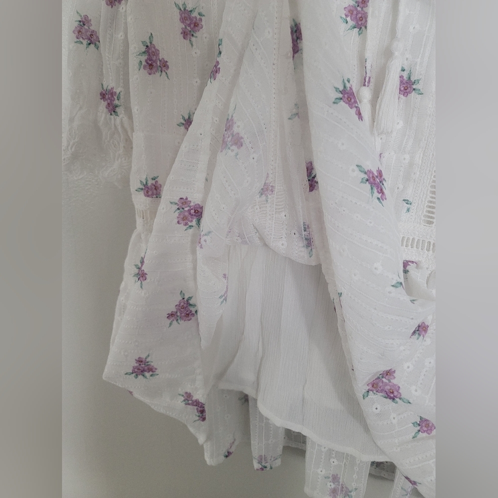 Allison New York White&Purple Embroidered Drop-Waist Mini Dress Size M Feminine - Picture 13 of 16